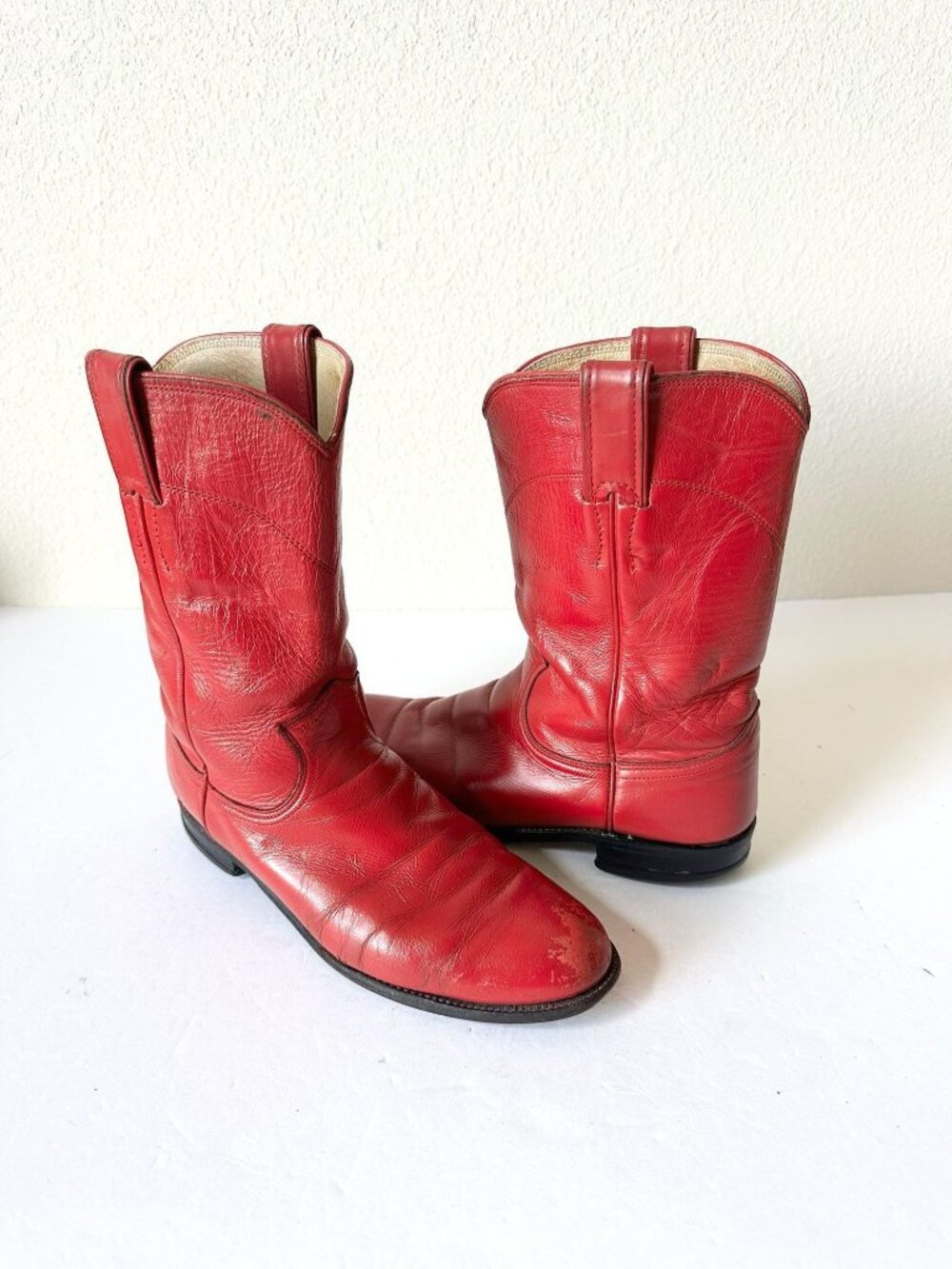 Vintage Red Leather Justin Ropers Boots – Size 7.5 B USA Made